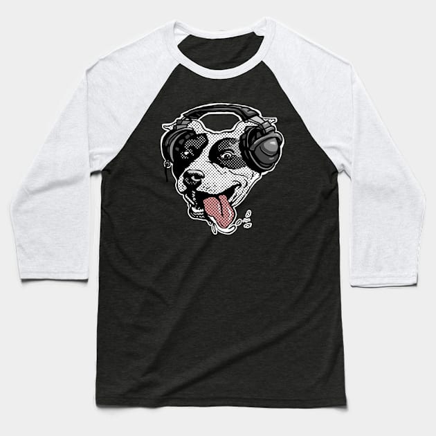 Bi Dot Pit Bull with Music Headphones Baseball T-Shirt by Mudge